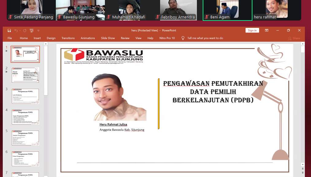 Jajaran Pimpinan Bawaslu Kota Padang Panjang mengikuti kegiatan SEPAKAT (Senin Pengawas Berkomitmen dan Bermartabat) secara virtual pada Senin (27/07/2026).
