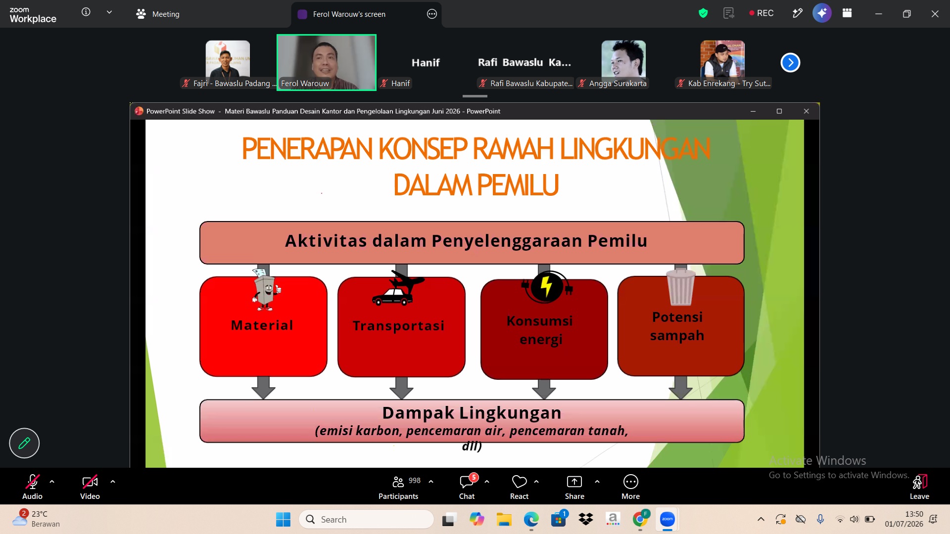 Jajaran Pimpinan Komisioner bersama Kepala Sekretariat Bawaslu Kota Padang Panjang mengikuti Rapat Koordinasi (Rakor) Nasional "Jum’at Sehati dan Jumpa Berlian" secara daring dari Kantor Bawaslu Kota Padang Panjang pada Rabu (01/07/2026).