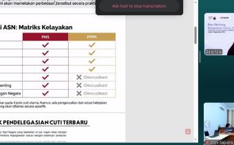 Bawaslu Kota Padang Panjang mengikuti rapat sosialisasi pendelegasian kewenangan pemberian izin cuti Aparatur Sipil Negara (ASN) yang digelar oleh Bawaslu Provinsi Sumatera Barat secara daring pada Selasa (15/09/2026).